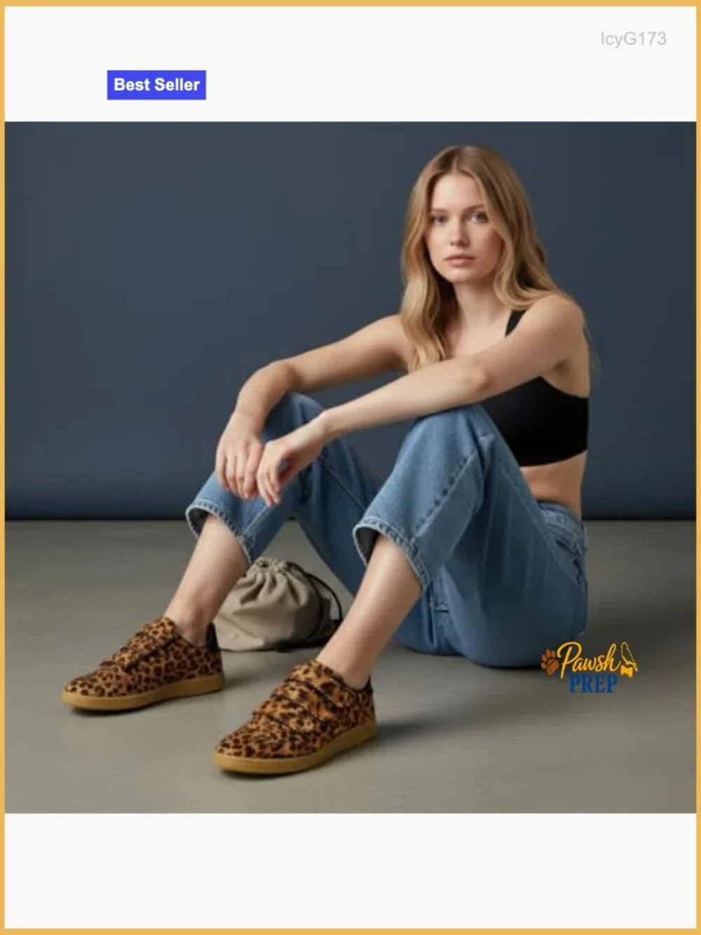 Vegan Hair Calf Leopard Print Hook & Loop Sneakers Cushioned Memory Foam - Picture 5 of 7